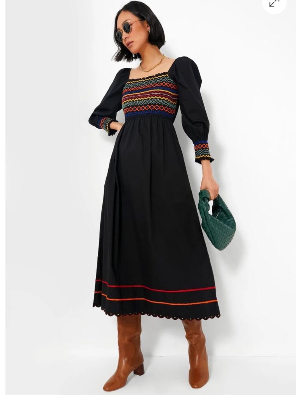 Pink City Prints Autumn Stripe Cindy Midi Dress Long Sleeve In Black Size S
